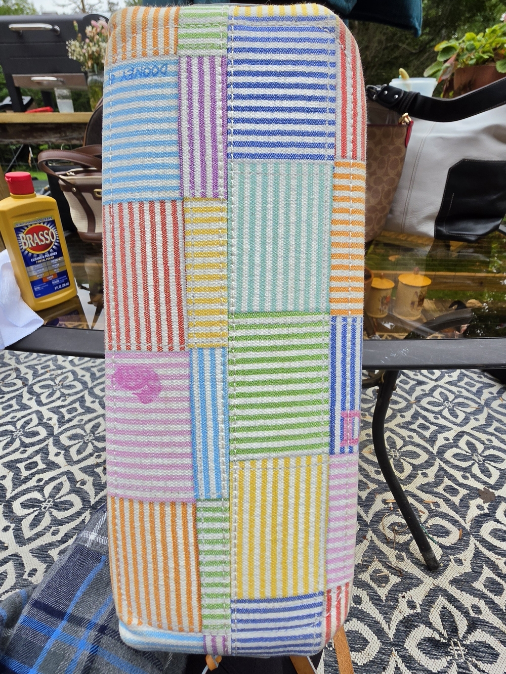Vintage Dooney & Bourke Seersucker Patchwork Tassel Tote Bag Multi-Color D&B - Picture 3 of 6